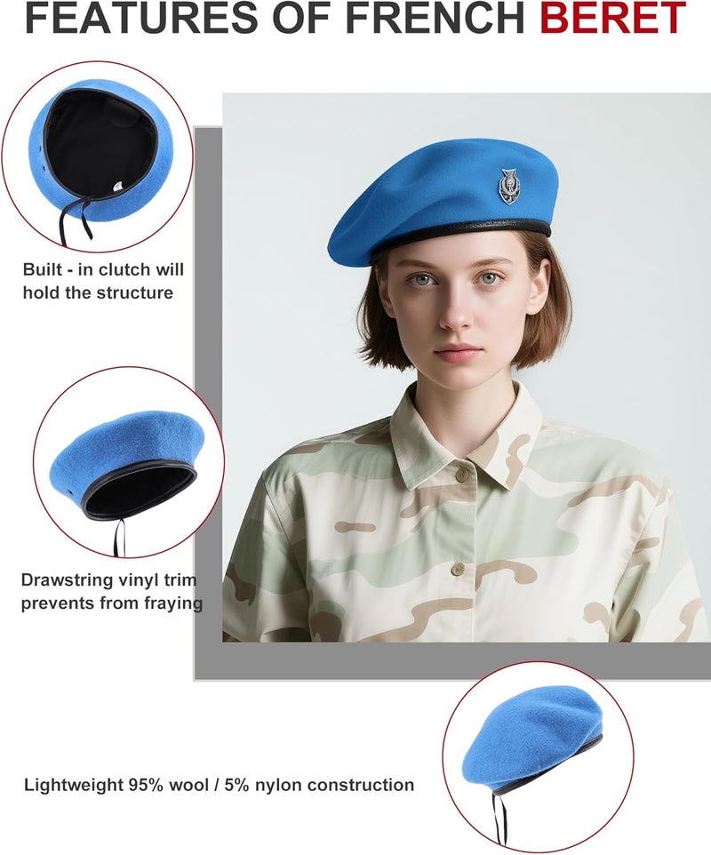 CKYPTFK Beret Hats for Women & Beret Hat Men - US Army Style 100% Wool Military Beret, Vintage British Officer Look. - Image 3